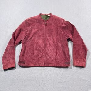 VTG Ruff Hewn Leather Jacket Women XL Red Moto Style Leather Zip‎ Front Y2K